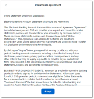 Online banking statement agreement disclosure