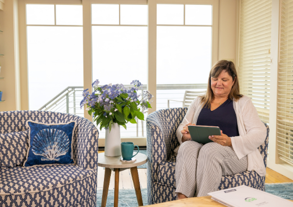 Woman using digital banking on Ipad